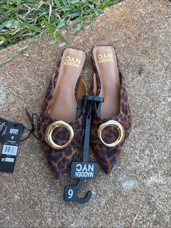 Madden Nyc Shoes - Madden NYC Leopard Print Pointed Toe Flats with Gold Ring. Size 6 NWT